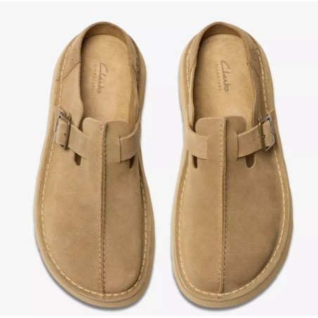 CLARKS ZUECO SOLSBURY MULE DARK SAND SUEDE